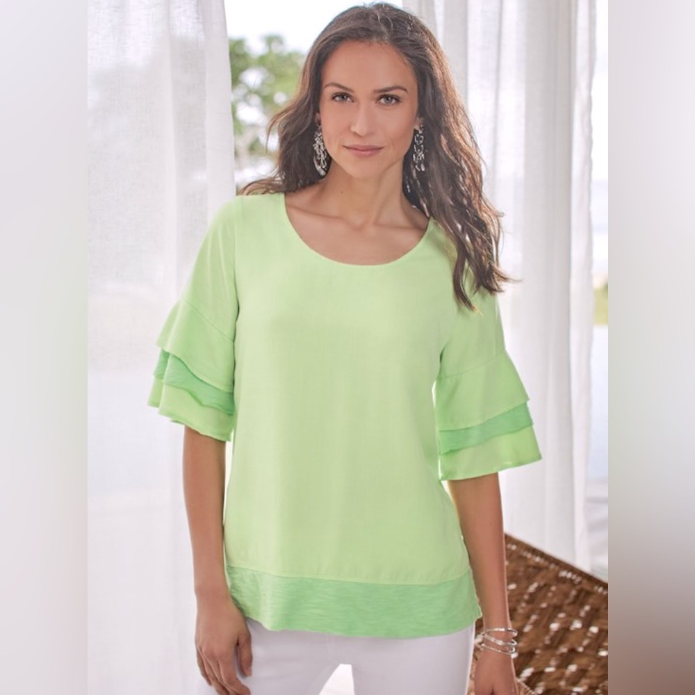 Soft Surroundings Oakleigh Green Tunic Top Size Large